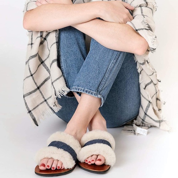 Californians Hannah Cognac genuine shearling slippers mules fashion flat sandals - Picture 4 of 16